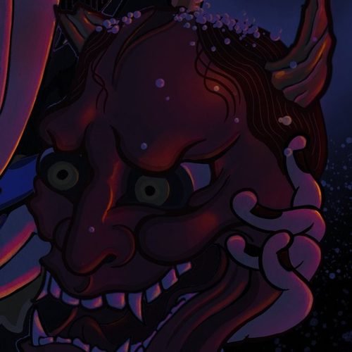 Dettaglio di Notte: la maschera dell'oni rosso.